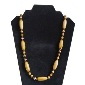 Vintage Hong Kong Brown and Tan Beaded Long Single Strand Layering Necklace